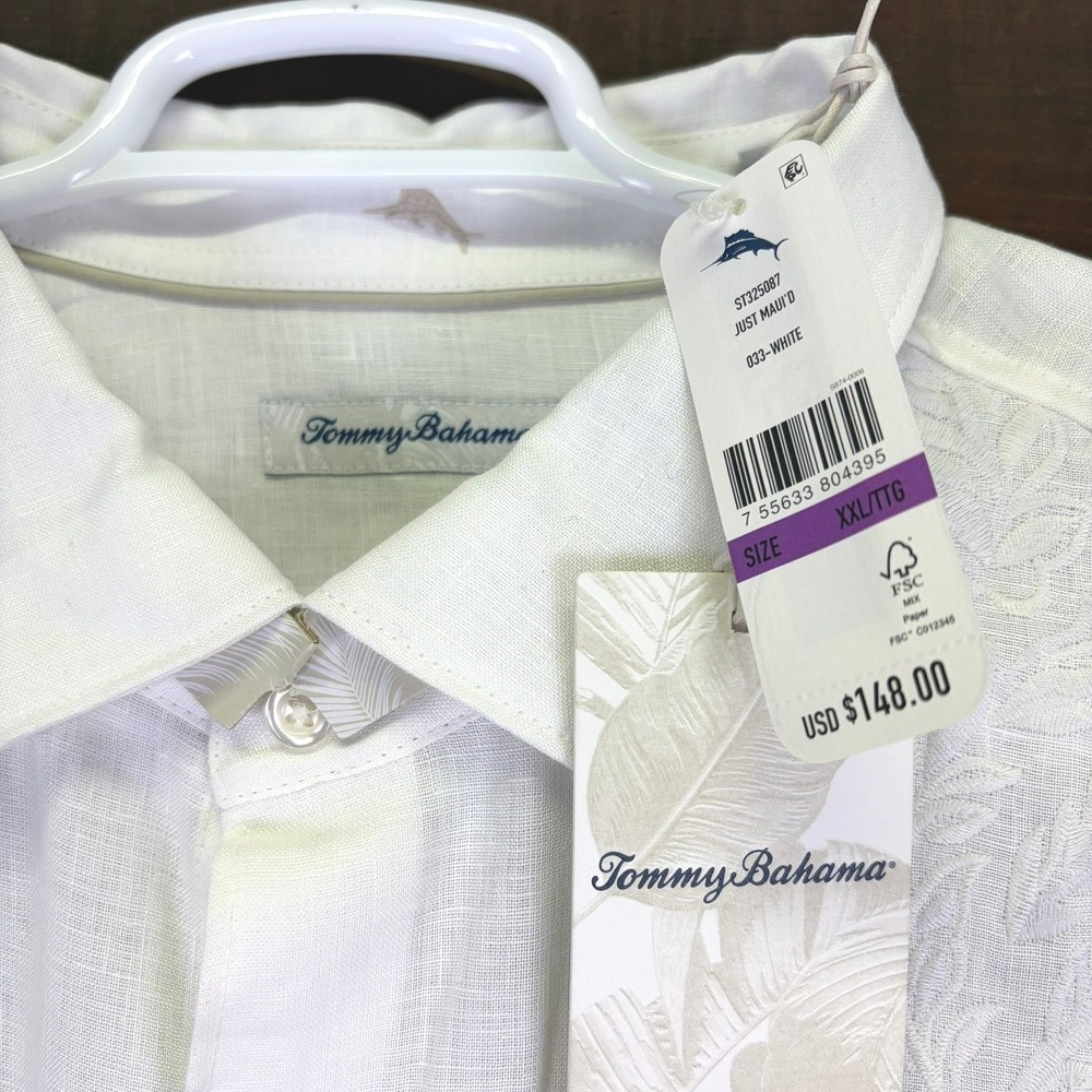 Tommy Bahama NWT Men's Button Up Shirt 2XL White Embroidered Linen Wedding Groom - Picture 3 of 16